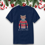T-shirt Chat amusant portant des lunettes, laide pull de N<br><div class="desc">Chirurgie hivernale amusante avec un Chat portant des lunettes rouges et un Sweater nordique de Noël "moche". En fait, on pense qu'il est plutôt branché ! Personnalisez avec votre propre texte personnalisé ou supprimez simplement. Fait une chemise parfaite pour une fête de Noël moche ou une chemise de vacances pour...</div>