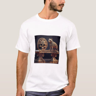 T-shirt Chat Android Doré Sur Piédestal Avec Bouclier De C