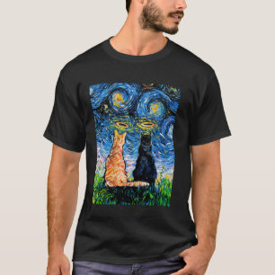 T-shirt Chat Ange Étoile Nuit Chat Noir et Tabby Halo Ar