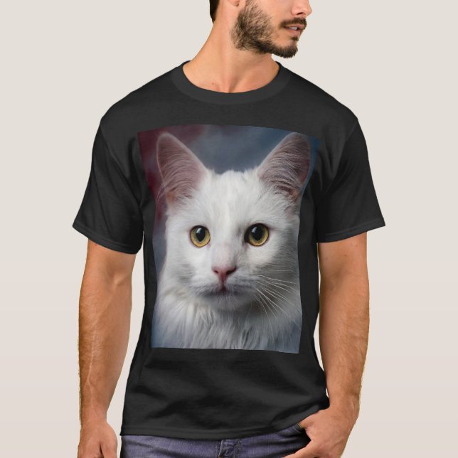 T-shirt Chat angora turc blanc rouge bleu (Devant)