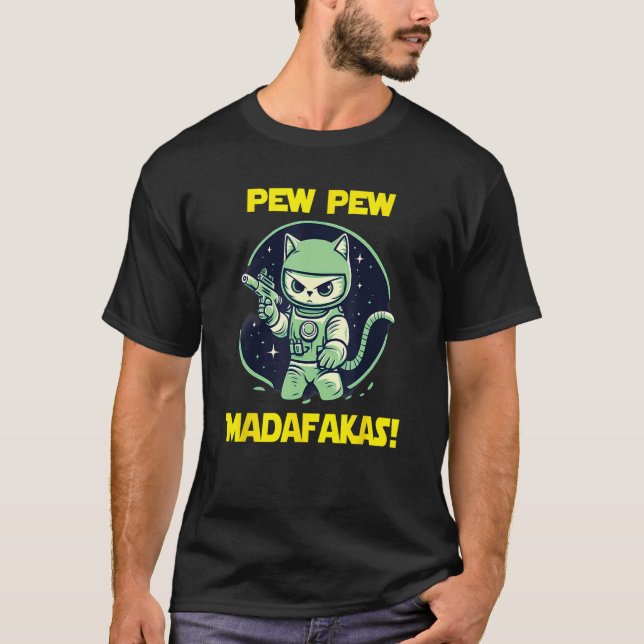 T-shirt Chat Angry Pew Madafakas Astronaute Spatial (Devant)