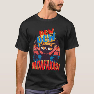 T-shirt Chat Angry Pew Pew Madafakas Fou Chat Noir Rétro