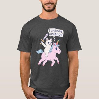 T-shirt Chat Angry qui monte un Licorne Je Choisis Violenc