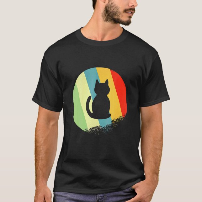 T-shirt Chat Animal Rond Avec Couleurs Rétro (Devant)