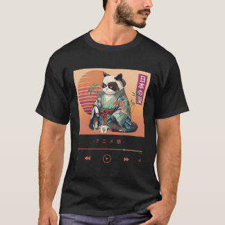 T-shirt Chat Anime En Kimono Traditionnel