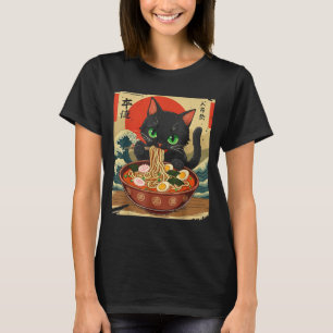 T-shirt Chat Anime Mangeant Ramen Art Japonais Graphique C