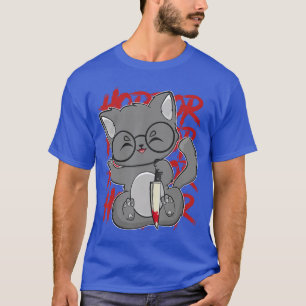 T-shirt Chat Anime Mignon Avec Couteau Pour Salle d'Horreu