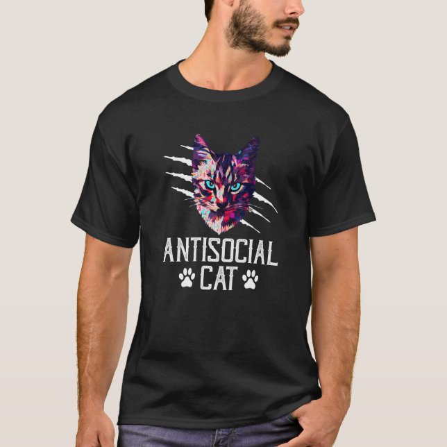 T-shirt Chat Antisocial Humour de Chat Chaton Introverti 5 (Devant)