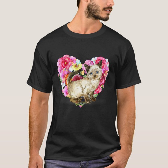 T-shirt Chat aquarelle avec fleur et papillon pour anima (Devant)