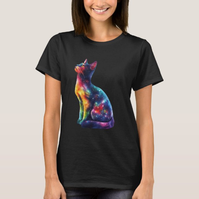 T-shirt Chat aquarelle galaxie spatiale (Devant)