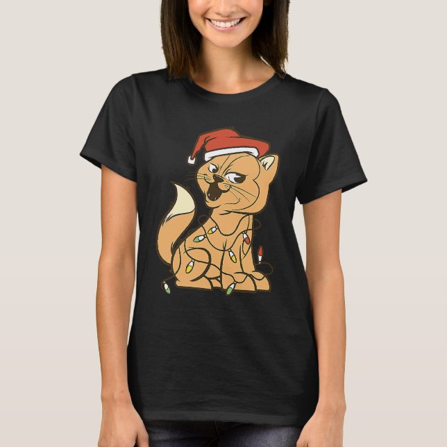 T-shirt Chat Arbre de Noël Lumières Chat (Devant)
