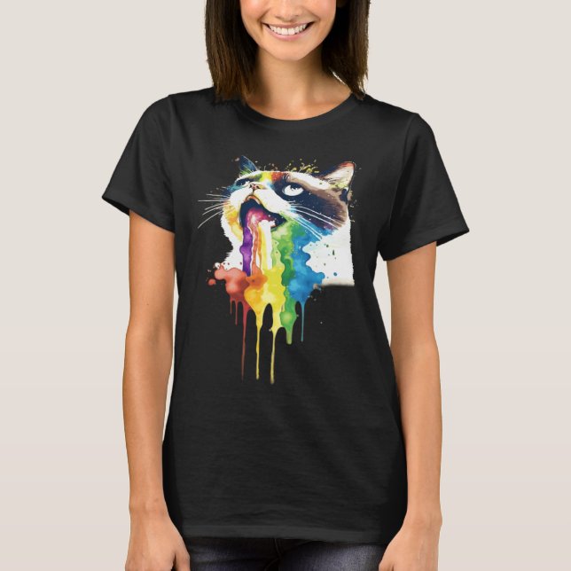 T-shirt Chat Arc-en-Ciel Barf Fou (Devant)