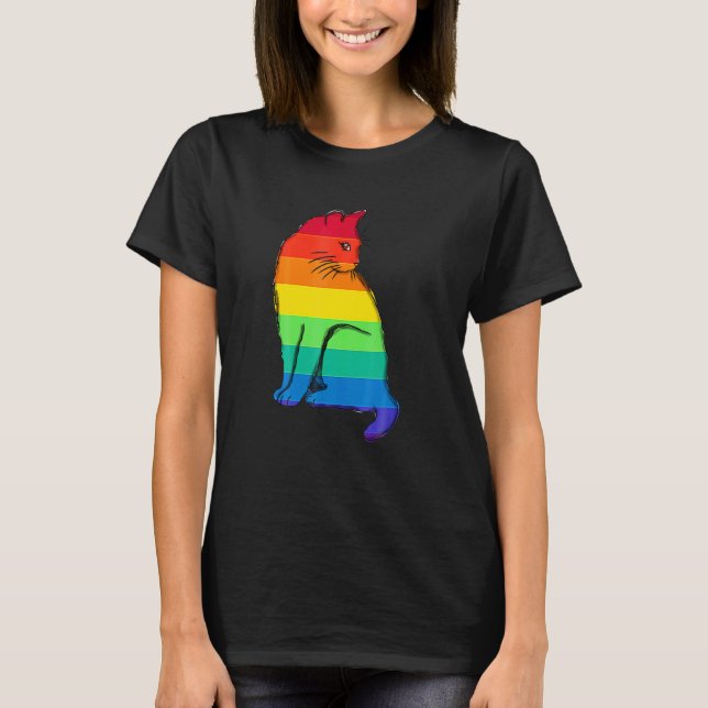 T-shirt Chat arc-en-ciel Gay Pride L (Devant)