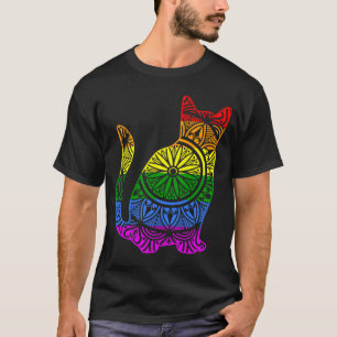 T-shirt Chat Arc-en-Ciel Kitty Mandala Fleur de Lotus Yoga