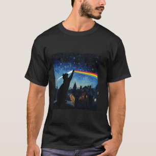 T-shirt Chat Arc-en-ciel Nuit étoilée Science Spectrale Ho