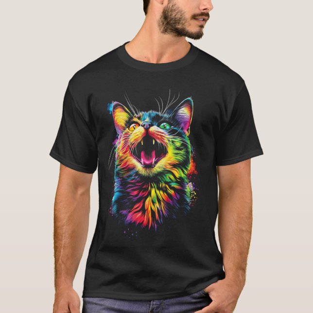 T-shirt Chat Arc-en-ciel Pop Art (Devant)