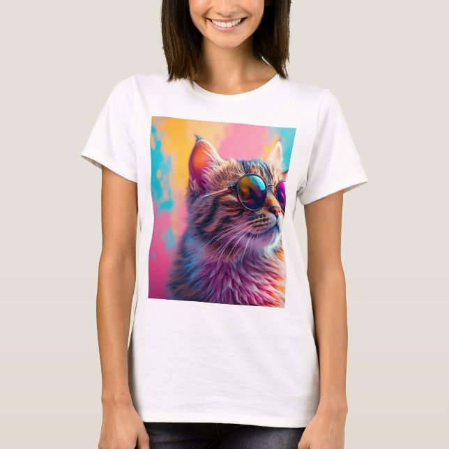 T-shirt "Chat arc-en-ciel psychédélique avec lunettes de s (Devant)