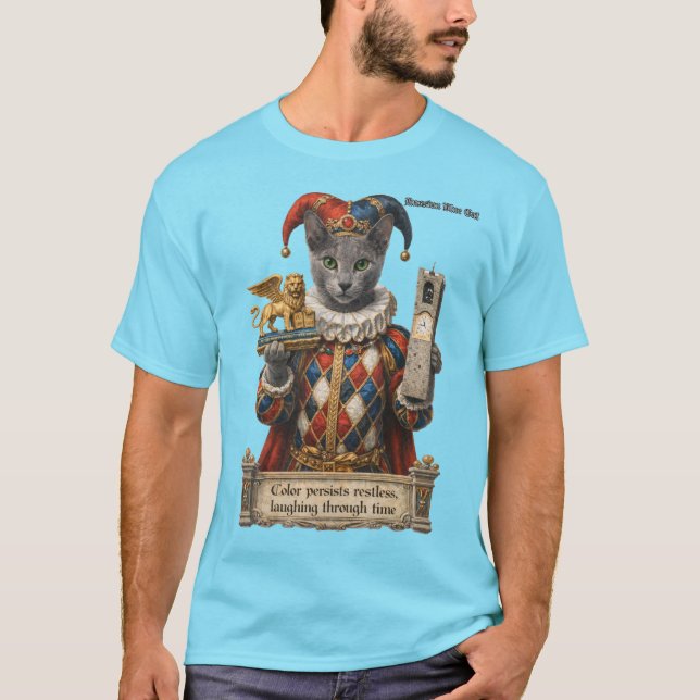 T-shirt Chat Arlequin Bleu Russe (Devant)