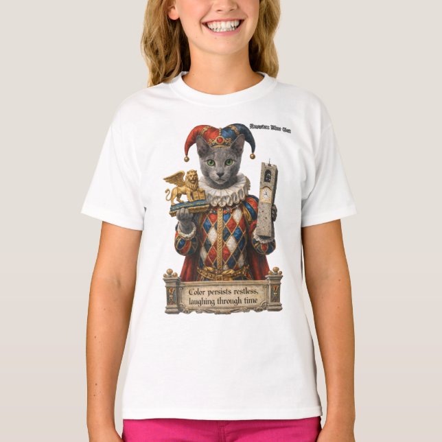 T-shirt Chat Arlequin Bleu Russe (Devant)