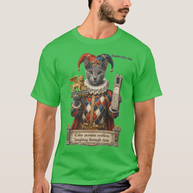 T-shirt Chat Arlequin Bleu Russe (Devant)