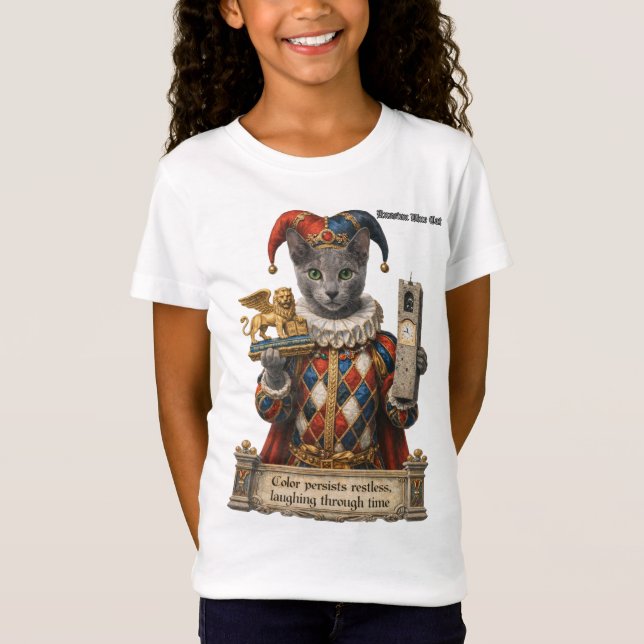 T-Shirt Chat Arlequin Bleu Russe (Devant)