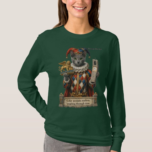 T-shirt Chat Arlequin Bleu Russe (Devant)