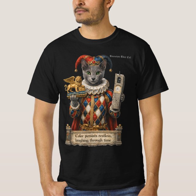 T-shirt Chat Arlequin Bleu Russe (Devant)