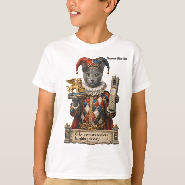 T-shirt Chat Arlequin Bleu Russe (Devant)
