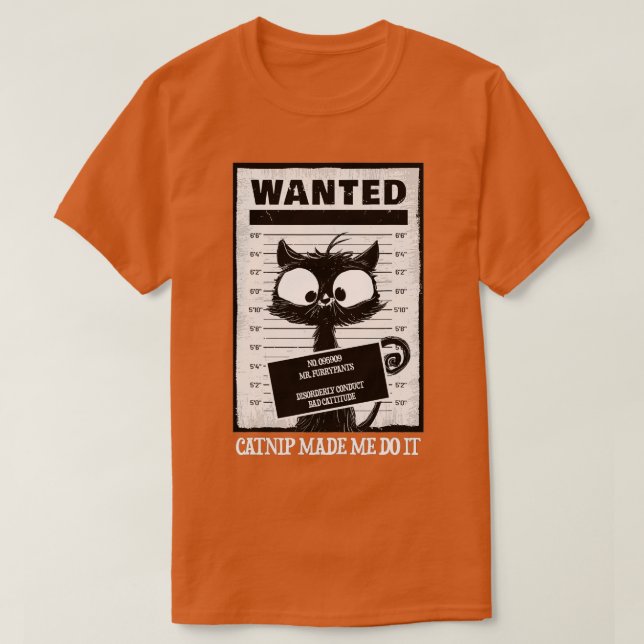 T-shirt Chat arrêté Chat en prison Chat Recherché Cute bla (Design devant)