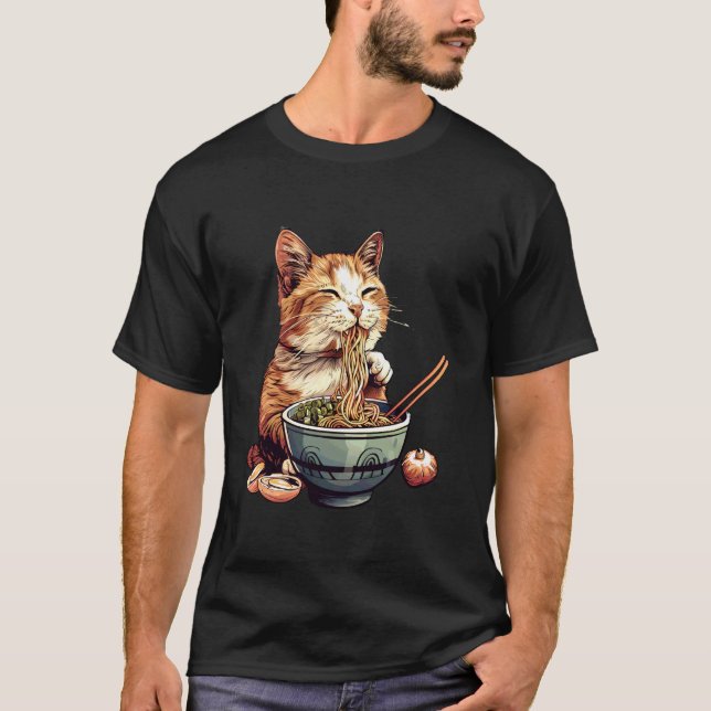 T-shirt Chat Art de nouilles japonaises Chat mangeant des  (Devant)