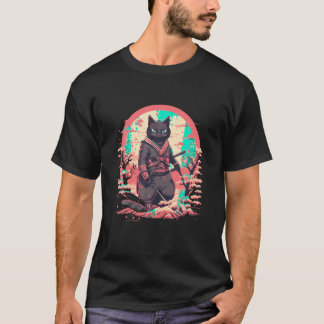 T-shirt Chat Art Japonais Chat Ninja Ukiyo e Anime Samurai