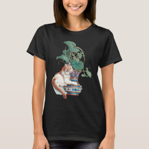 T-shirt Chat Art Nouveau assis à côté d'une plante en pot