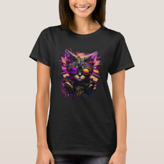 T-shirt Chat artistique et hipster Chat coloré cool avec