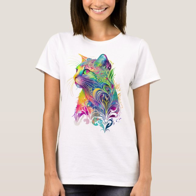 T-SHIRT CHAT ASSIS ABSTRAIT COLORÉ (Devant)