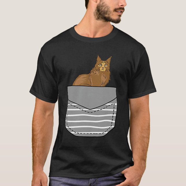 T-shirt Chat Assis Maine Coon Dans La Poche (Devant)
