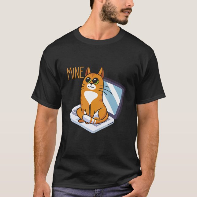 T-shirt Chat assis sur ordinateur drôle kitty bureau à dom (Devant)