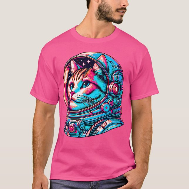 T-shirt Chat Astronaut Kitten Cosmonaut Cyberpunk (Devant)