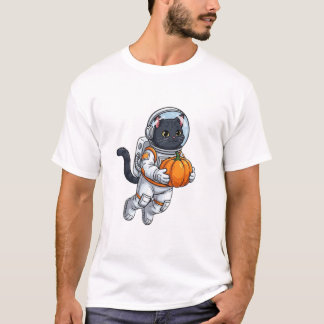 T-shirt Chat Astronaute avec Citrouille