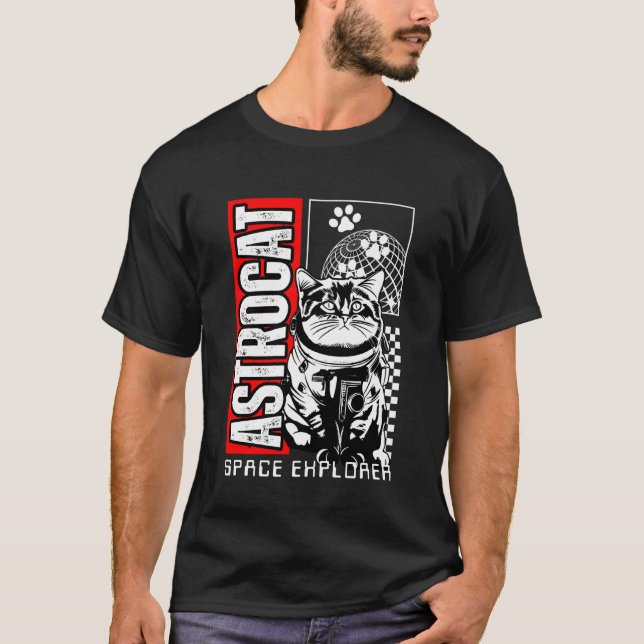 T-shirt Chat astronaute, Chat spatial, Chat humoristique,  (Devant)