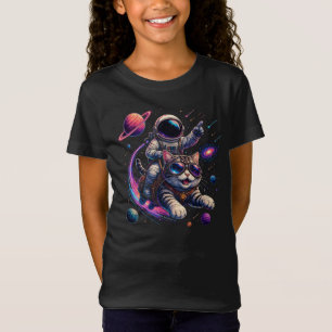 T-Shirt Chat astronaute chevauchant à travers l'espace