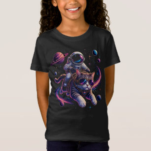 T-Shirt Chat astronaute chevauchant à travers l'espace