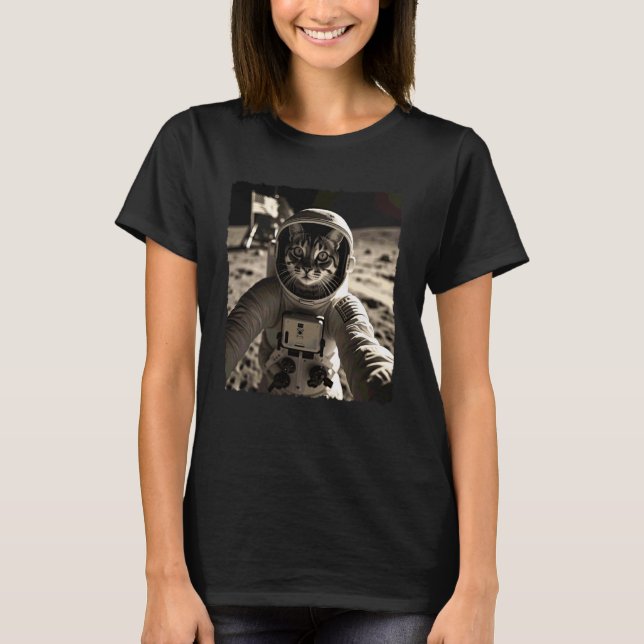 T-shirt Chat astronaute de l'espace CAT selfie atterrissag (Devant)
