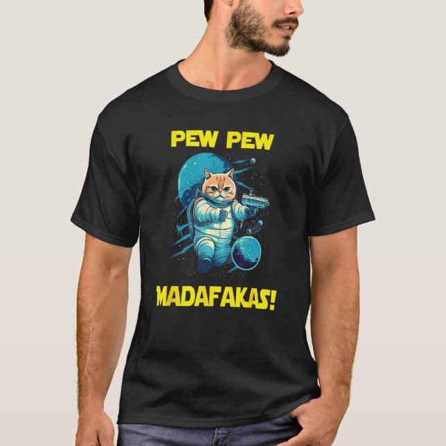 T-shirt Chat astronaute de l'espace Pew Madafakas British  (Devant)