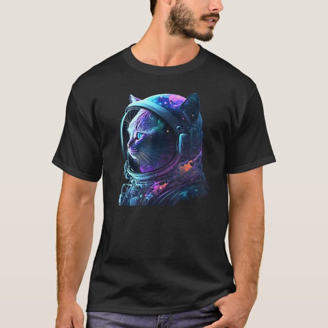 T-shirt Chat Astronaute en Tenue Spatiale et Casque dans l (Devant)