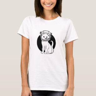 T-shirt Chat astronaute femme Noir et blanc