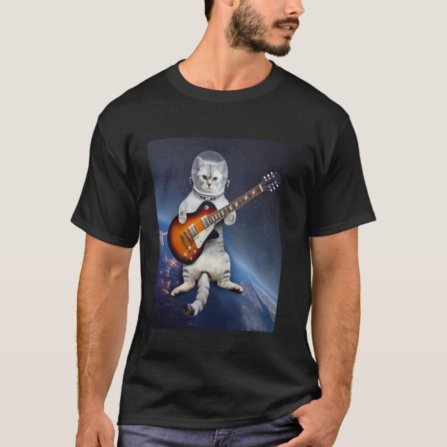 T-shirt Chat Astronaute Flottant dans l'Espace Jouant du G (Devant)