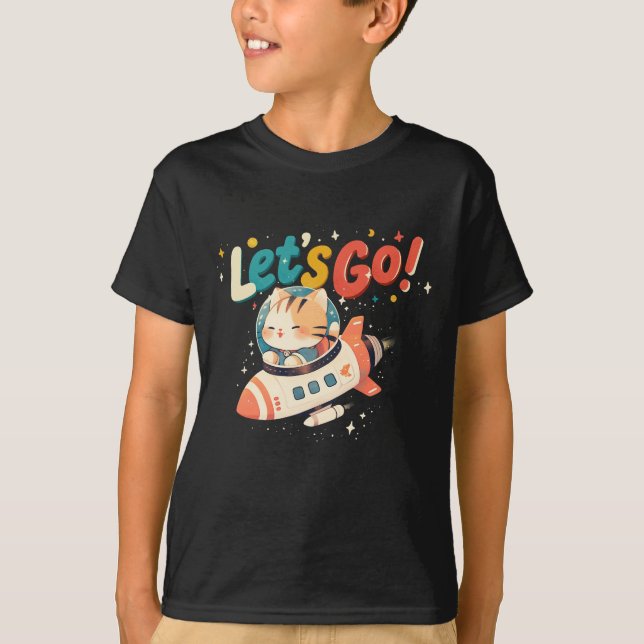 T-shirt Chat astronaute mignon chevauchant une fusée dans  (Devant)