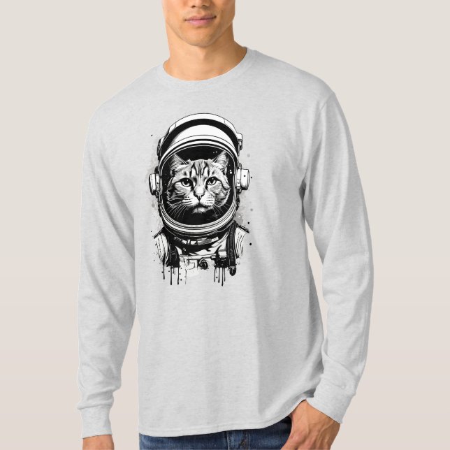 T-shirt Chat astronaute noir et blanc (Devant)