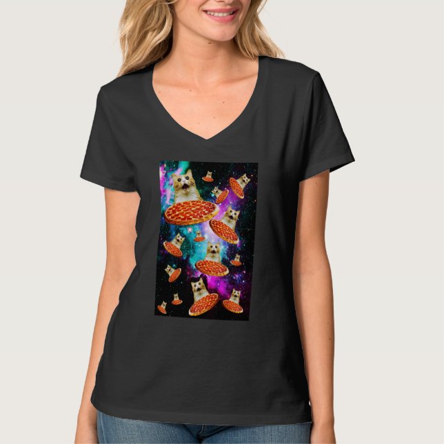 T-shirt Chat astronaute pizza spatiale sarcasme nourriture (Devant)