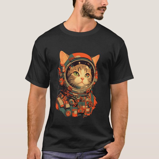 T-shirt Chat Astronaute Rétro (Devant)